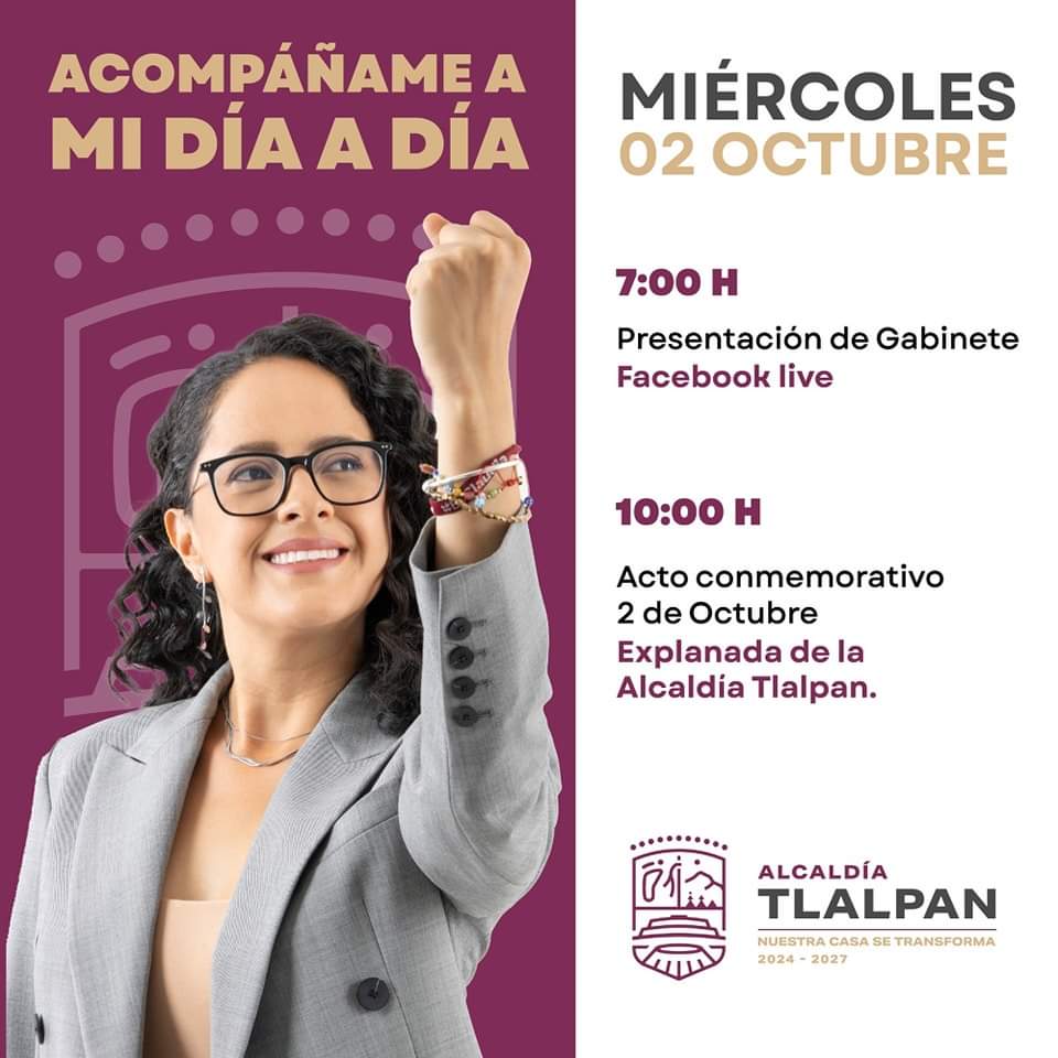 Gabyosoriohdz's tweet photo. ¡SEGUNDO DÍA EN MARCHA! 🇲🇽🙌🏽

Les comparto la agenda de mañana. Seguimos construyendo esta nueva historia juntas y juntos, con más actividades y compromiso por Tlalpan.

¡Hagamos que suceda! ❤️

#GabyOsorio #Tlalpan #Alcaldesa247 https://t.co/G5yLIvQxcR