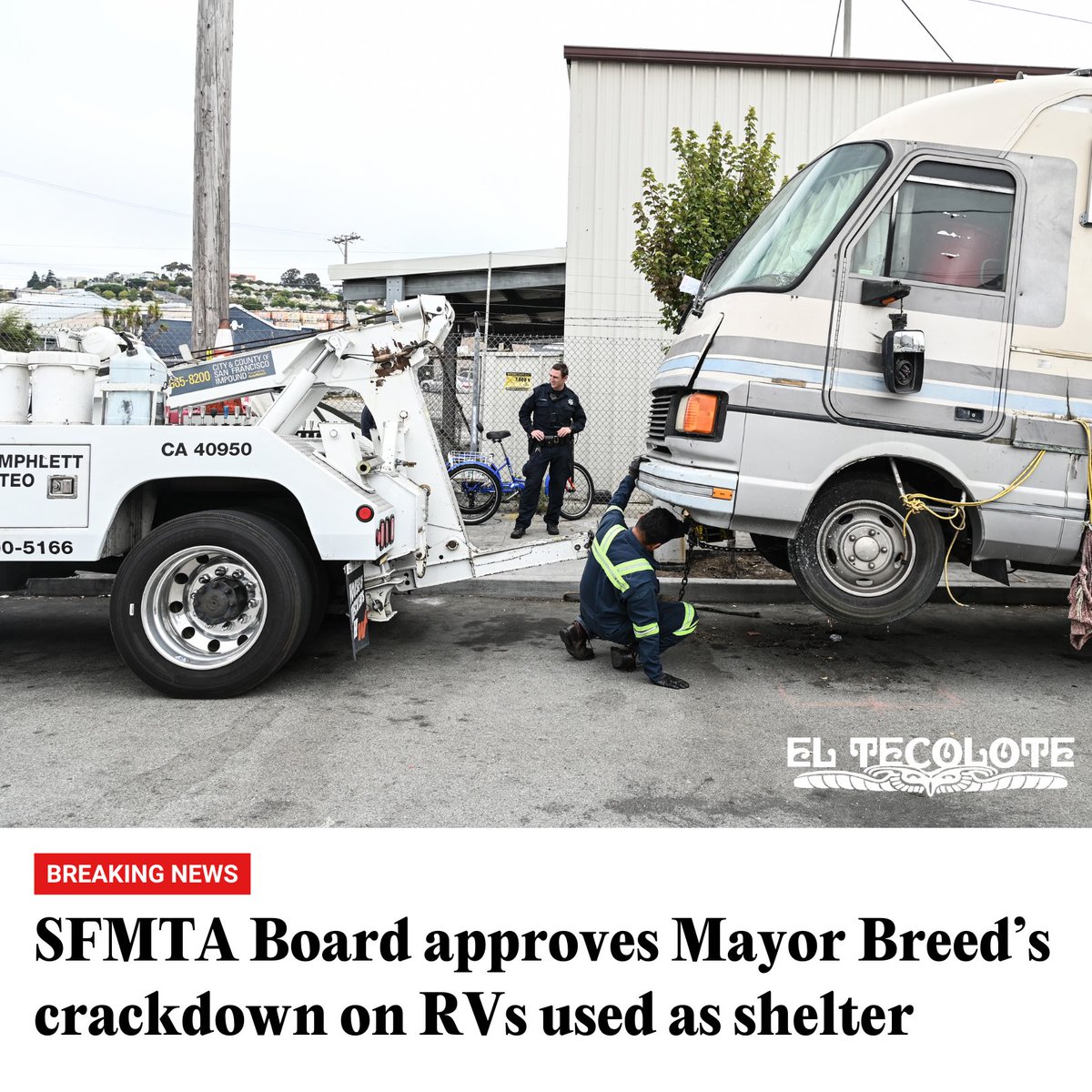 El Tecolote (@eltecolotesf) on Twitter photo JUST IN:
In a 6-1 vote, the San Francisco Municipal Transportation Agency Board of Directors approved Mayor London Breed’s crackdown on RVs used as shelter: bit.ly/4eEeeAp
📝: <a href="/Prado_Reports/">Yesica Prado🔎📊 📸 🎧 🎥✨️</a> JUST IN:
In a 6-1 vote, the San Francisco Municipal Transportation Agency Board of Directors approved Mayor London Breed’s crackdown on RVs used as shelter: bit.ly/4eEeeAp
📝: <a href="/Prado_Reports/">Yesica Prado🔎📊 📸 🎧 🎥✨️</a>