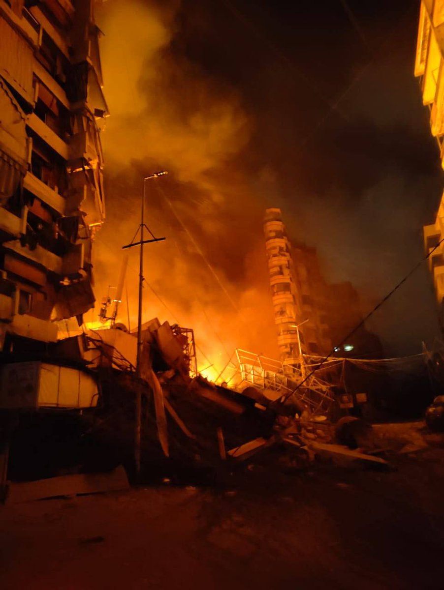 akuper781's tweet photo. @RishiSunak And why is there no condemnation of Israel. 

the aftermath of Israel's overnight strike on Beirut.

After the arrival, a fire started, there is destruction of residential houses. https://t.co/mlvzq3vf60