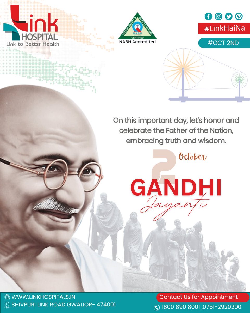 LinkHospital's tweet photo. "On this Gandhi Jayanti, we reflect on his words: 'The best way to find yourself is to lose yourself in the service of others."
"Live as if you were to die tomorrow. Learn as if you were to live forever." – Mahatma Gandhi
.
.
.
#GandhiJayanti #MahatmaGandhi #ServiceToOthers https://t.co/wtloHOS8kc