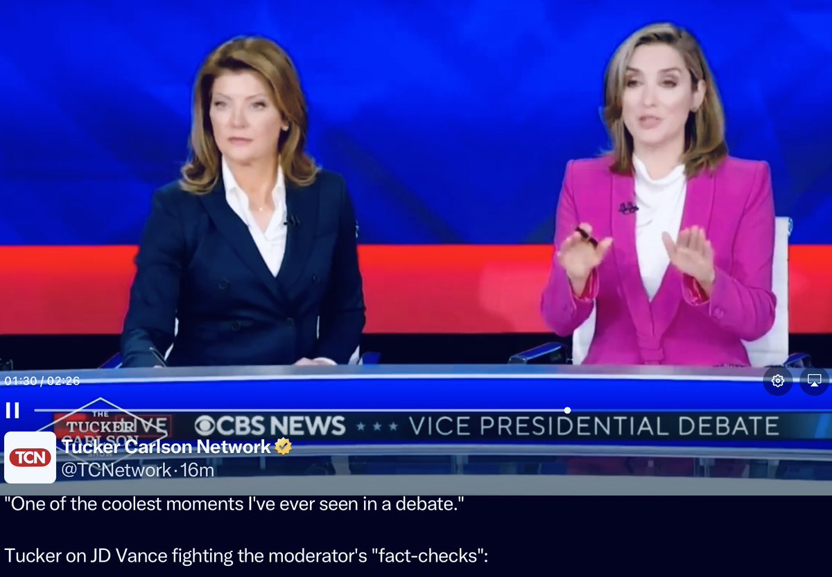 4Freespeak's tweet photo. As with ABC, the #AmericanBrainwashingCompany , CBS, the #CommunistBroadcastingSystem , had two women moderate the #VPDebate . #CBS was biased, but not as biased as #ABC , especially the infamously #Editorializing #PassiveAgressive #DavieTheBitchMuir https://t.co/ps8hKHkWT2