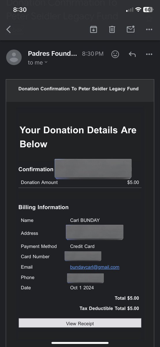 First donation is in the books! 

That’s win number 1! For my first donation I’ll be sending $5 to the Peter Seidler Legacy Fund! 

#padres 
#LFGSD