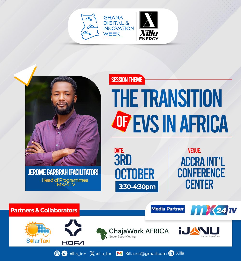 Prime_Xilla's tweet photo. Meet Our Esteemed Panelists for The Transition of EVs in Africa!

Get ready for an engaging discussion with industry leaders, innovators, and changemakers! 

#EVTransition #GDIW2024 #ElectricVehicles #Sustainability #Innovation #FutureOfAfrica #XillaEnergy #CleanEnergy https://t.co/Clw1ZSVneO