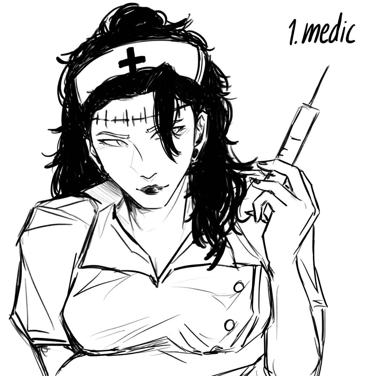 akmjinn's tweet photo. hate inktober so im doing holoctober with jjk 

1. medic - nurse geto 
#GetoSuguru #jjk #HOLOctober https://t.co/eRTRyjZ5j9