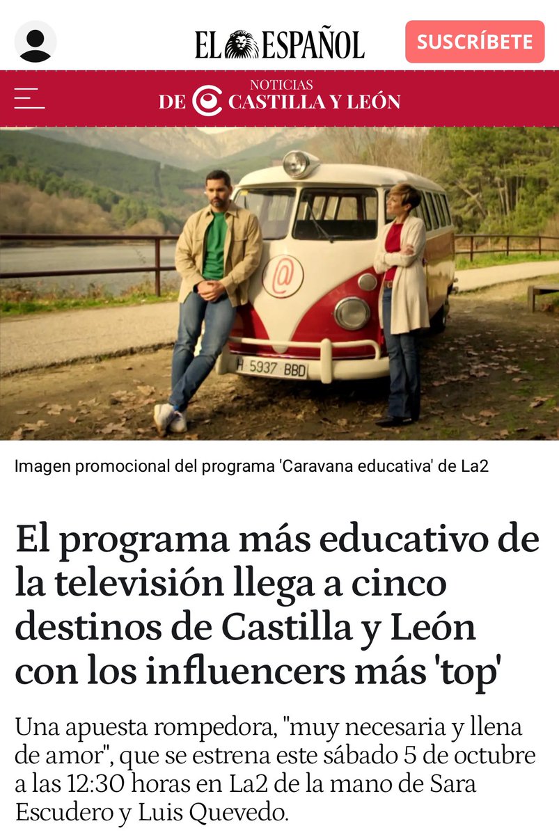 Este sábado 5 de octubre, día mundial del docente, se estrenará el programa Caravana Educativa a las 12:30 en <a href="/la2_tve/">La 2</a> elespanol.com/castilla-y-leo… Gracias <a href="/elespanolcom/">EL ESPAÑOL</a> #maestro #educacion  <a href="/educaciongob/">Ministerio de Educación, FP y Deportes</a> <a href="/educacyl/">Educación JCyL</a>