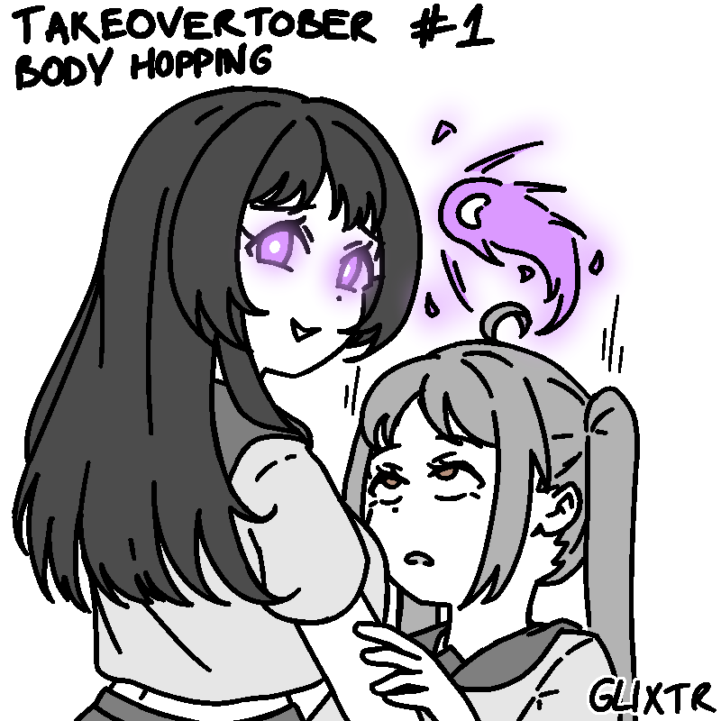 glixtr_'s tweet photo. It is October, and that means another year of (relatively) daily drawings.

The official prompts this year weren't interesting enough for my tastes, so I will be participating in #Takeovertober instead. Let us enjoy ourselves.

#BodyHopping is very fun ...

#Possession #憑依 https://t.co/K8bflujIGj