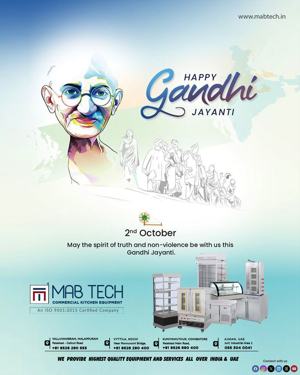 Mabtech_india's tweet photo. Let’s remember the Mahatma who shook the world in a gentle way. - Happy Gandhi Jayanti

MABTECH is one of India's largest manufacturers of Commercial Kitchen Equipment and display solution.
If you have any queries or concerns, we're happy to help

https://t.co/iT8mIz91sB https://t.co/3C9DTufrFz