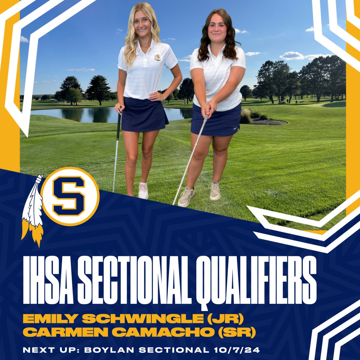 shs_gldnwarrior's tweet photo. ποΈββοΈ Girls Golf Update! ποΈββοΈ
Emily Schwingle (84, 8th) and Carmen Camacho (91, 16th) are headed to sectionals after a strong showing at the Huntley 1A Regional! They'll compete at Boylan on Monday for a chance at state!
#GOldenWARRIORS #SectionalsBound https://t.co/FDIjldL336