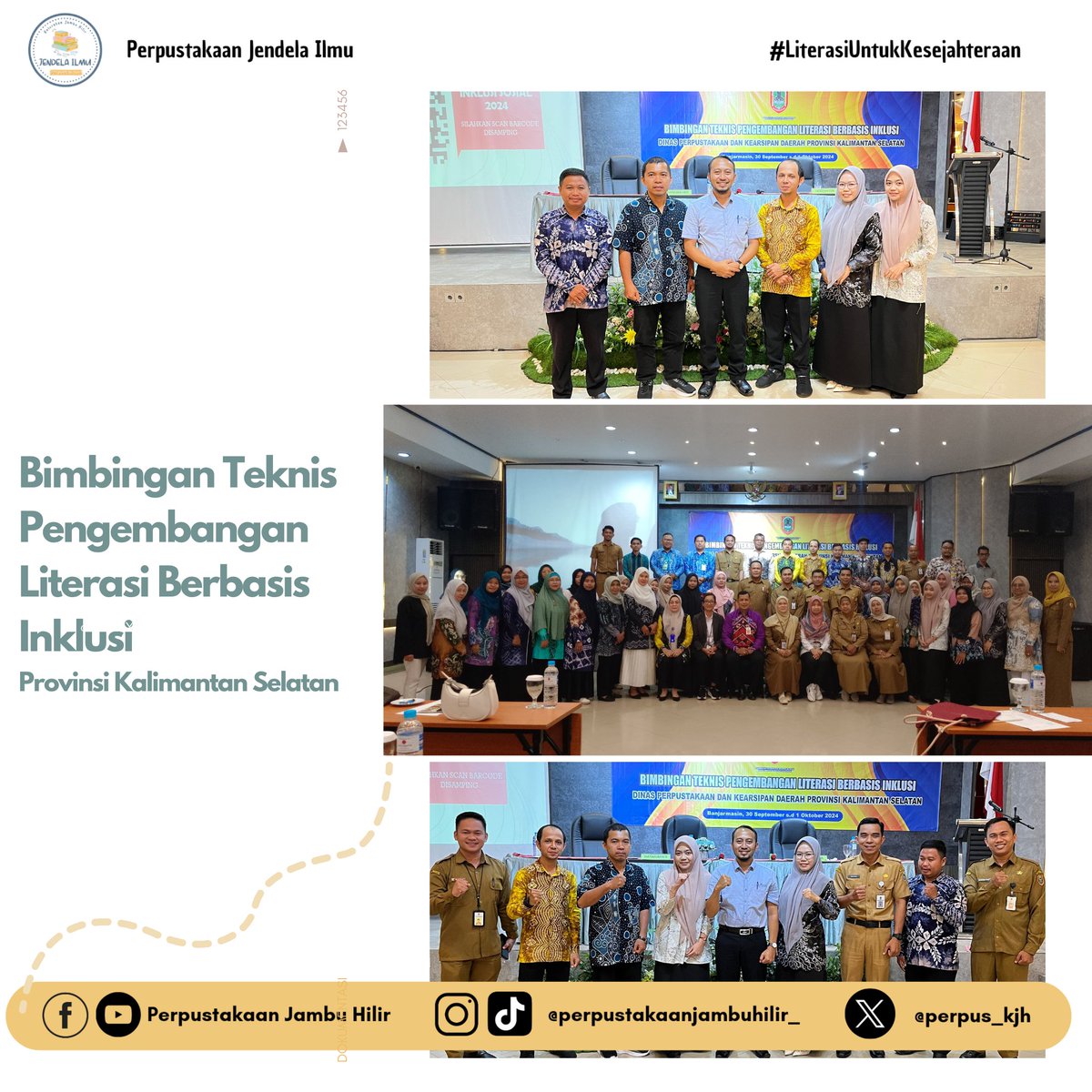 perpus_kjh's tweet photo. Pengelola Perpustakaan Jendela Ilmu mengikuti Bimbingan Teknis Pengembangan Literasi Berbasis Inklusi se-Provinsi Kalimantan Selatan

#literasi #literasiuntukkesejahteraan #TPBIS #transformasiperpustakaan #perpustakaankelurahan #perpustakaan #ayomembaca #bacabukumu #ayobaca https://t.co/UE149tMvfC