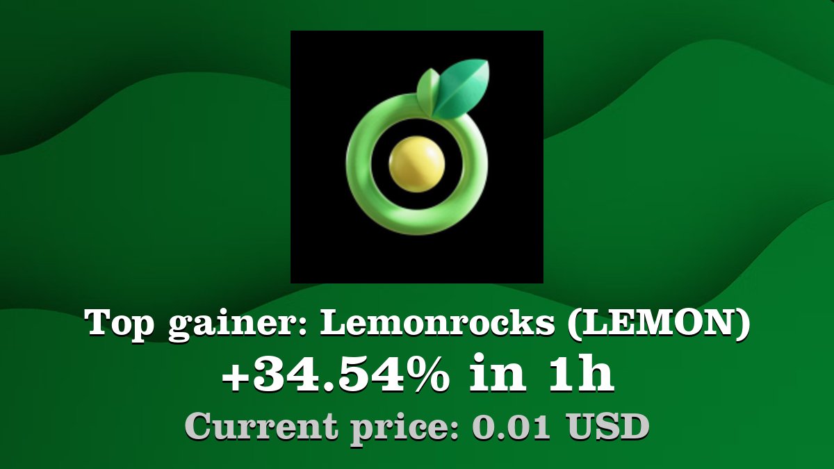 Coinwink's tweet photo. Top gainer: #Lemonrocks #LEMON $LEMON increased by 34.54% in 1h! Create your LEMON #crypto alert: https://t.co/sBcgEzzzDm https://t.co/XanE3V4Ai3