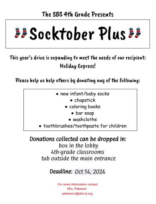 Shrewsbury Boro School 4th grade  is happy to announce that it’s Socktober Plus!