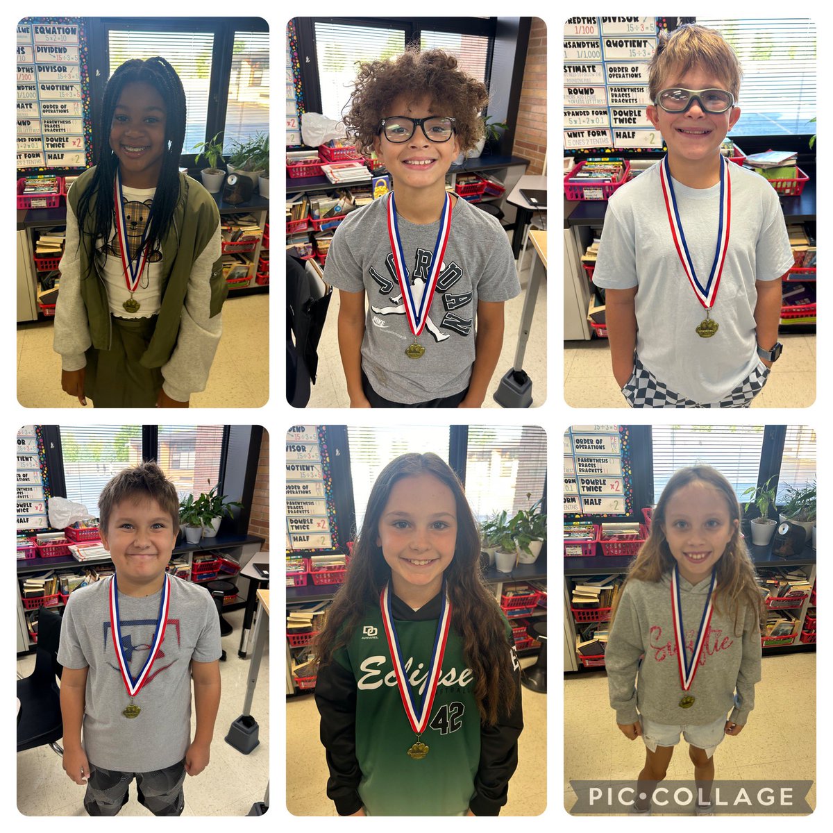 Check out the latest math medalists from the 5th grade Project TREE math class. So proud of these speedy mathematicians! #BeEvergreen