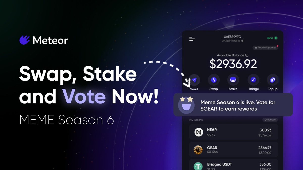 ACQUIRE $REF, stake $REF for $xREF,
and vote for $GEAR in MEME Season6!🌒

Each vote earns you a raffle ticket for epic rewards! 🎟️

Do it now ⬇️
wallet.meteorwallet.app/wallet/recent-…