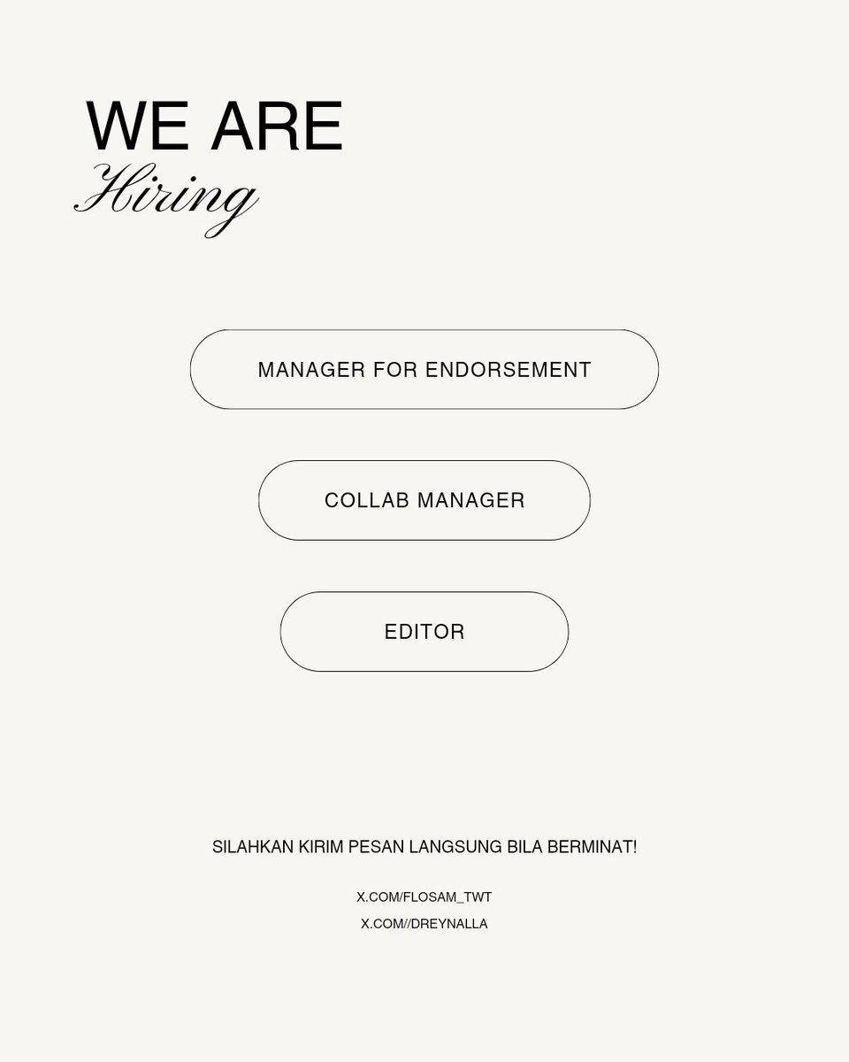 ㅤ
ㅤ
◇ 𝗜𝗡𝗙𝗢 𝗙𝗟𝗔𝗪𝗦𝗢𝗠𝗘 ◇

Hari ini datang membawa kabar untuk kalian semua yang berminat menjadi bagian dari tim FLAWSOME karena FLAWSOME membutuhkan kalian untuk membantu FLAWSOME dan kegiatan ke depannya. Jika berminat, silahkan DM ke <a href="/FSOME_Official/">𝗙𝗟𝗔𝗪𝗦𝗢𝗠𝗘 𝘖𝘍𝘍𝘐𝘊𝘌.</a>.
ㅤ
ㅤ