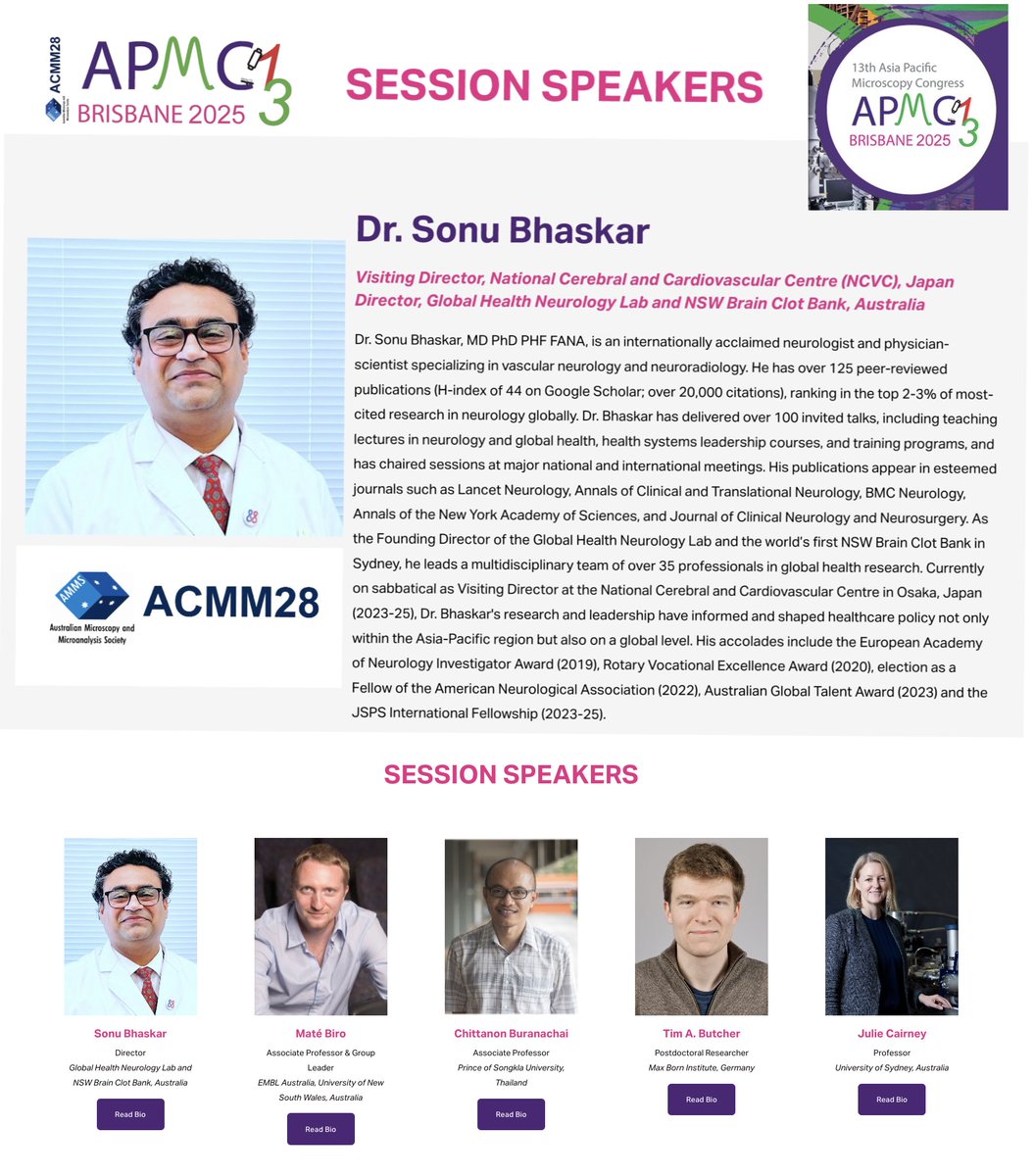 DrSonuBhaskar's tweet photo. I'm excited to announce that I’ll be speaking at the 2025 Asia-Pacific Microscopy Congress (APMC) for the Disease and Intervention Pathobiology session in Brisbane from 2 to 7 February 2025 about our ongoing work into the pathogenesis and etiology of #stroke. 

Looking forward to discussing our latest findings and their implications for therapeutic interventions. 

Say hi if you are around! 

More here: https://t.co/pUmuvozwgA

#APMC2025 #StrokeResearch #Pathogenesis #Microscopy