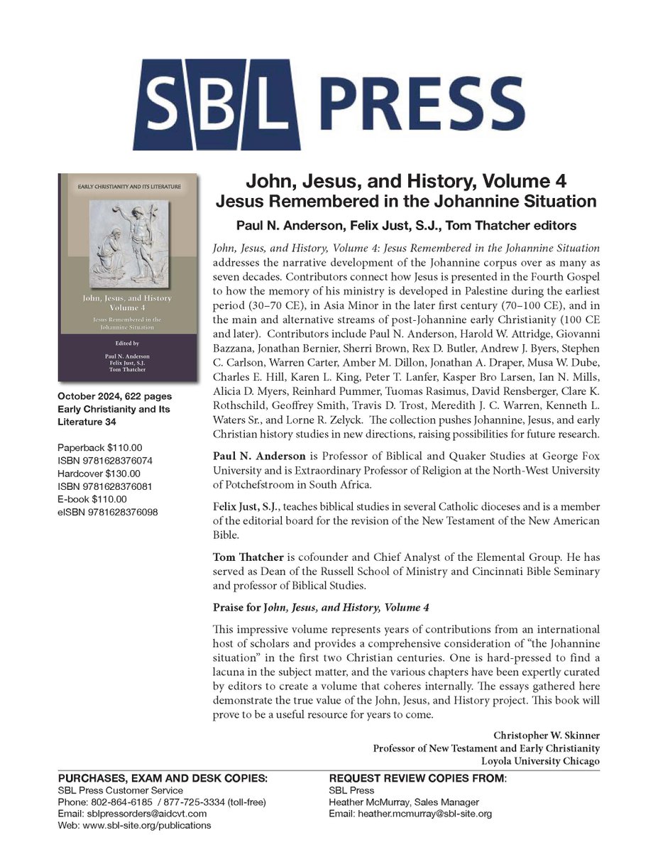 Just out! 622 pages; top scholars worldwide, state-of-the-art analyses of the Johannine Situation over seven decades, followed by a dozen analyses of post-Johannine receptions! 😊

#Religion #History #Jesus #John #Gospel #Christianity <a href="/PewReligion/">Pew Research Religion</a> <a href="/HuffPostRelig/">HuffPost Religion</a> <a href="/CNNbelief/">CNN Religion</a>