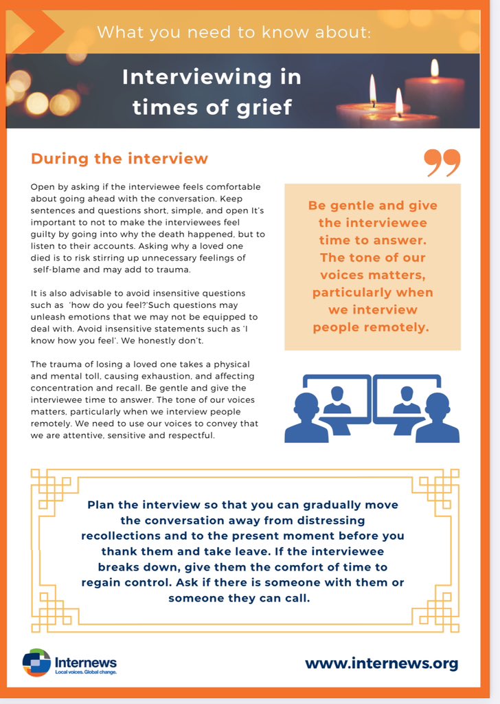 อยากแชร์ภาพนี้เพราะเราอาจมีส่วนร่วมในการกำหนดมาตรฐานของสื่อได้

คำถามที่ควรหลีกเลี่ยงคือการถามผู้ที่สูญเสียว่า “คนที่เรารักเสียชีวิตเพราะอะไร” “คุณรู้สึกยังไงที่เสีย…ไป”

หากเราเจอสื่อช่องไหน ถามคำถามเหล่านี้ เปลี่ยนช่องเถอะ และเอาภาพนี้ไปให้สื่อได้ตระหนักรู้ในสิ่งที่ถูกที่ควร