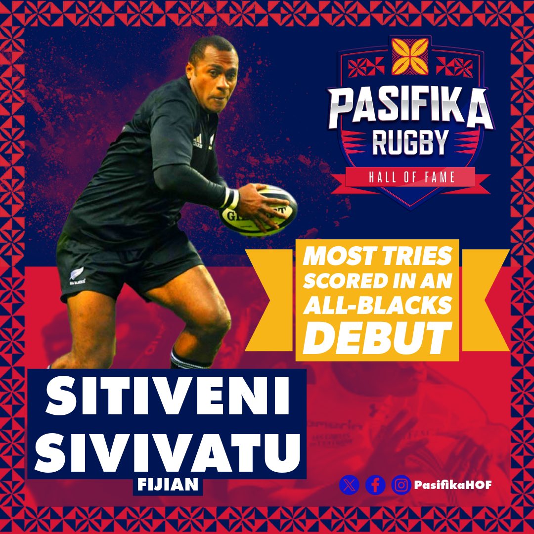 As we celebrate Pasifika’s greatest players, coaches, and contributors…we recognize the record holder for most tries scored in an <a href="/AllBlacks/">All Blacks</a> debut, <a href="/sitisivivatu/">Sitiveni Sivivatu</a>! 🌊🌴