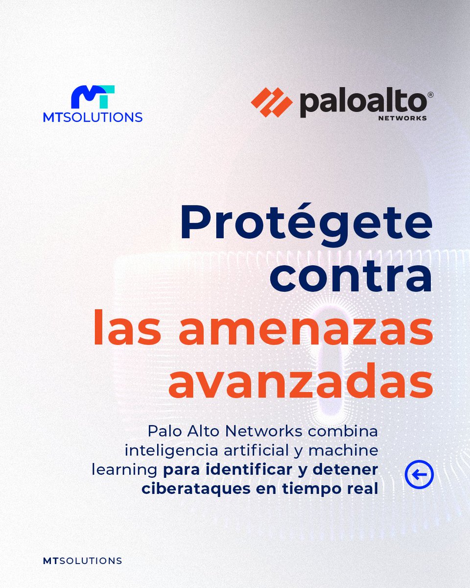 mtsolutionsglob's tweet photo. 🔐 La ciberseguridad ya no es opcional. Con Palo Alto Networks, tu empresa obtiene protección avanzada, automatizada y adaptada a los desafíos de hoy.

Fortalece tu seguridad con soluciones diseñadas para proteger datos en cualquier entorno. https://t.co/Z70MLxWnLq