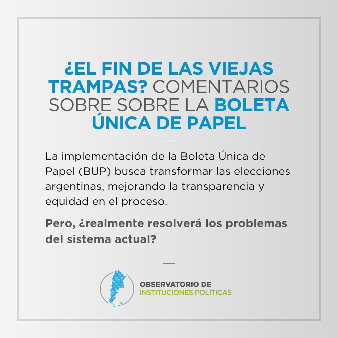 lebensohn's tweet photo. LA BOLETA ÚNICA DE PAPEL ES LEY 

Desde el Observatorio de Instituciones Políticas, analizamos sus características y posible impacto en las elecciones argentinas 🇦🇷: ¿simplifica el proceso o lo complica más? Enterate cómo este cambio puede transformar la dinámica electoral.

👇 Seguí el hilo para más detalles.