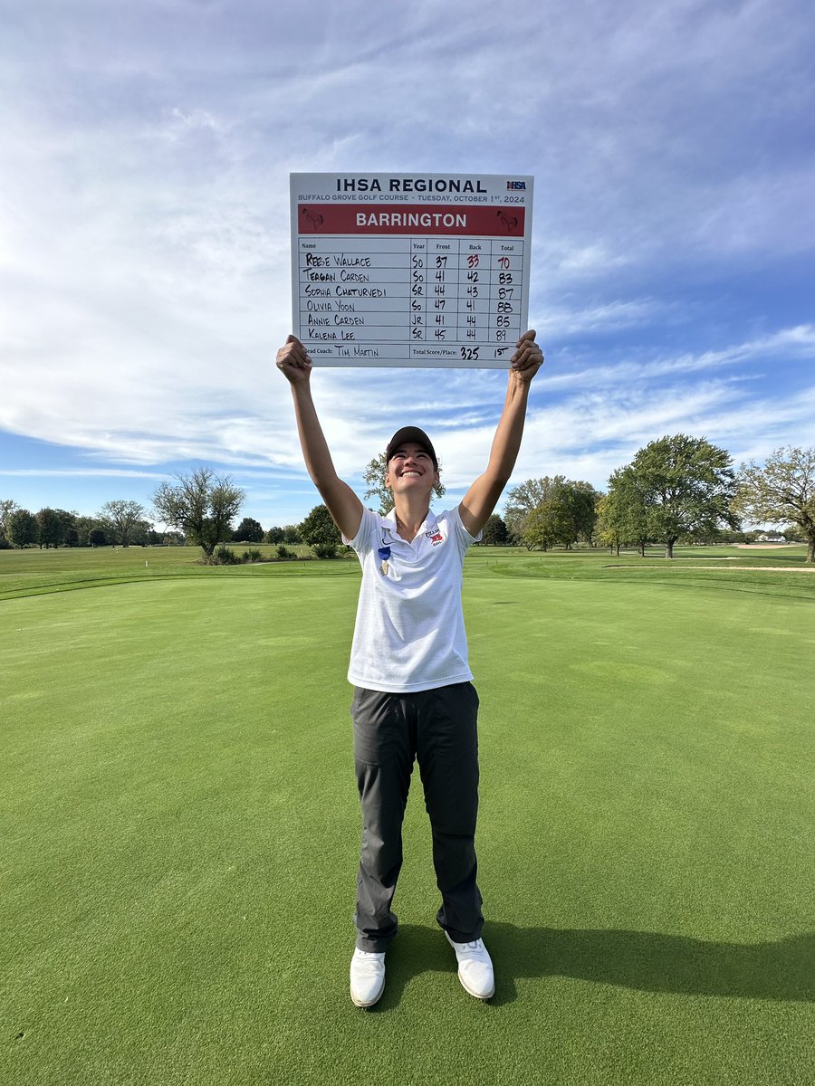 The Fillies win their 10th Regional title in 11 years! Reese Wallace fired a sizzling -5 round to win! Teagan Carden was outstanding finishing 6th &amp; Annie Carden was terrific finishing 12th. Olivia Yoon, Sophia Chaturvedi, &amp; Kalena Lee all played really well! <a href="/BHS220Athletics/">BarringtonAthletics</a>