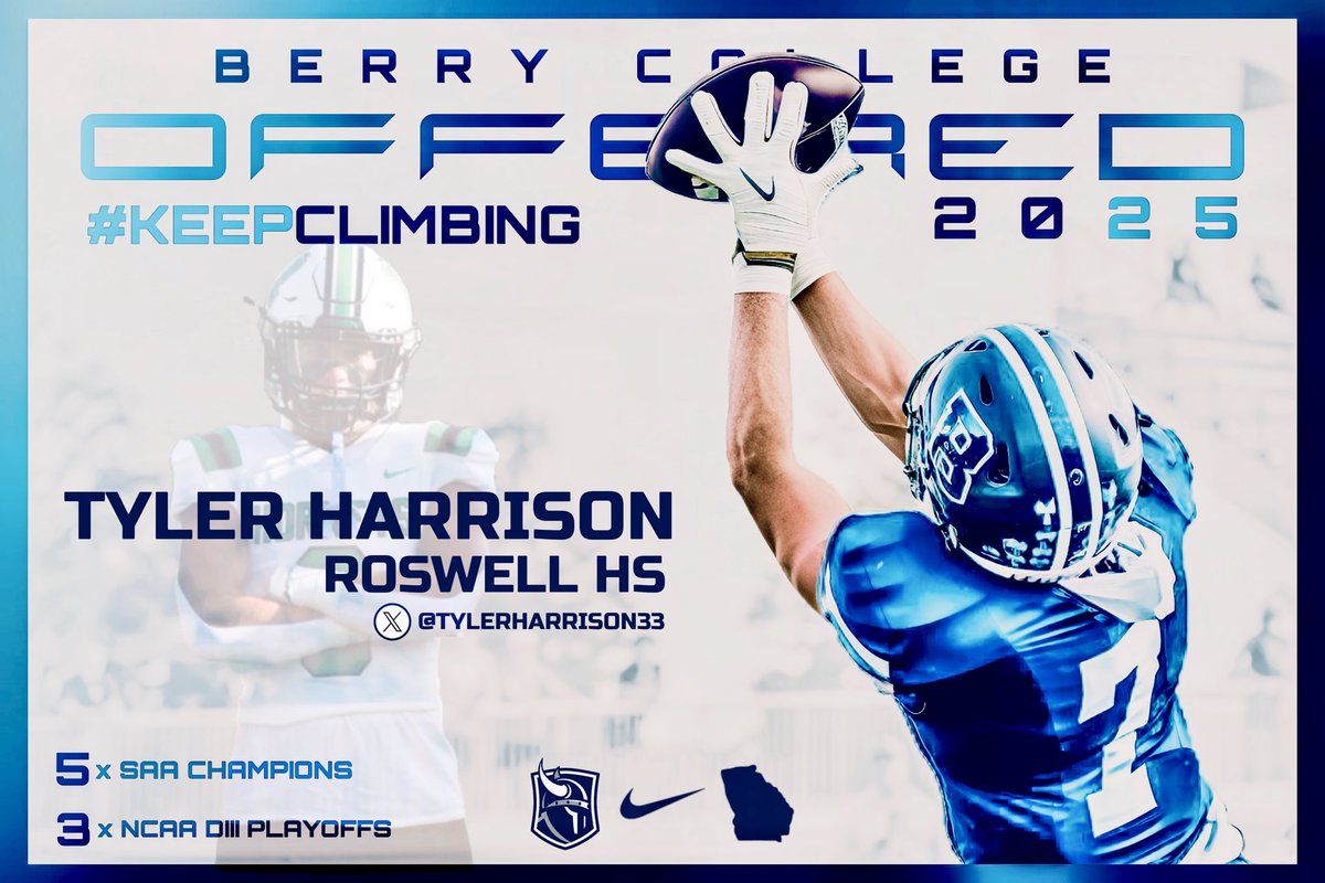 Tyler Harrison (@tylerharrison33) on Twitter photo Blessed to receive my 3rd official offer from <a href="/BerryFootball/">Berry Football</a>
Thank you to <a href="/BCCoachK/">Tony Kunczewski</a> and <a href="/FB_CoachElliott/">Joel Elliott</a> for giving me this opportunity!!
<a href="/caprewett/">Chris Prewett</a> <a href="/CoachBo95/">Boback Kalantarian</a> <a href="/RonnieJankovich/">Ronnie Jankovich</a> <a href="/RecruitGeorgia/">Recruit Georgia</a> @RoswellHornetFB @roswellrecruits Blessed to receive my 3rd official offer from <a href="/BerryFootball/">Berry Football</a>
Thank you to <a href="/BCCoachK/">Tony Kunczewski</a> and <a href="/FB_CoachElliott/">Joel Elliott</a> for giving me this opportunity!!
<a href="/caprewett/">Chris Prewett</a> <a href="/CoachBo95/">Boback Kalantarian</a> <a href="/RonnieJankovich/">Ronnie Jankovich</a> <a href="/RecruitGeorgia/">Recruit Georgia</a> @RoswellHornetFB @roswellrecruits