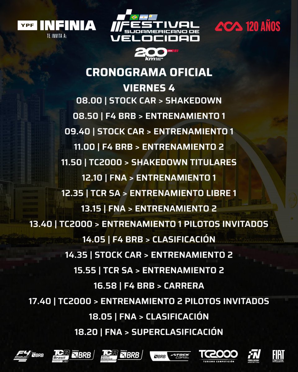 tcrsouthamerica's tweet photo. #CronogramaOficial
Festival Sudamericano de Velocidad y 200KM BA TC2000.
💥Todo listo para un fin de semana a puro motor!
Festival Sul-Americano de Velocidade e 200KM BA TC2000.
💥Tudo pronto para um fim de semana repleto de motores!
#FSDV #TCRSouthAmericaBRB #TCRBrasilBRB #StockCar #TC2000 #200KM #F4BRB #FN