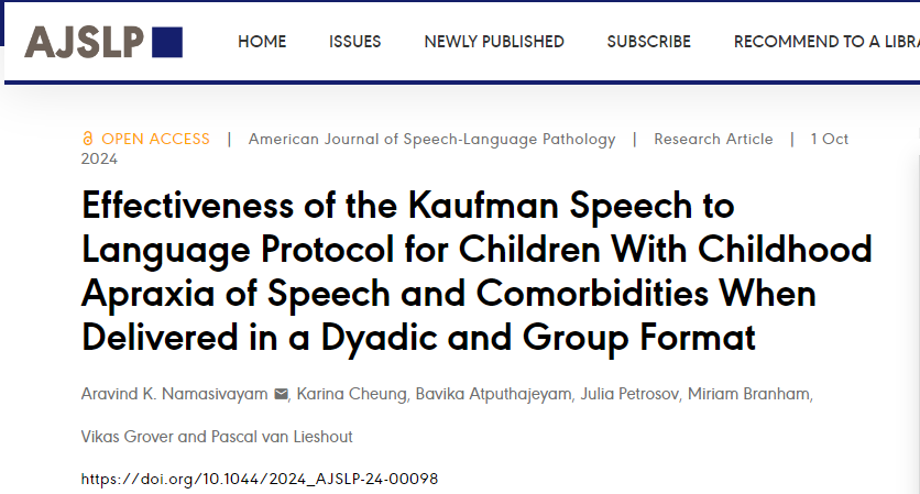 Hot from Press! Kaufman Program Outcomes in Children with Childhood Apraxia pubs.asha.org/doi/10.1044/20…