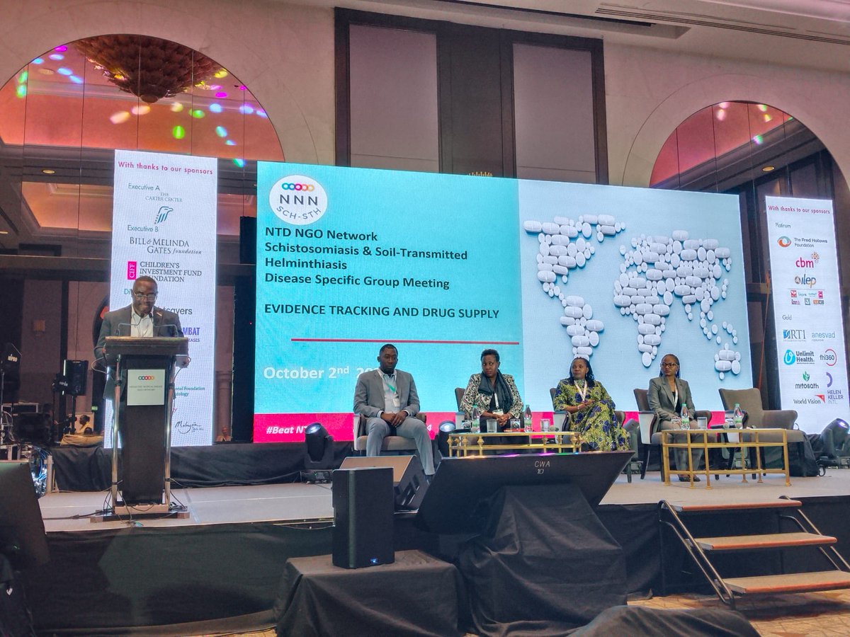 elimin8schisto's tweet photo. #NNN2024 Chair Cosmas Ndellejong @Sightsavers, & Vice-chair Veronica Kabona @RTI_Intl, of the @nnnschsth introduce the session on Evidence tracking and Drug Supply for #schistosomiasis & #intestinalworms with case studies from #Togo + #Uganda + a status overview from @pmwinzi https://t.co/vDKBMxalh1