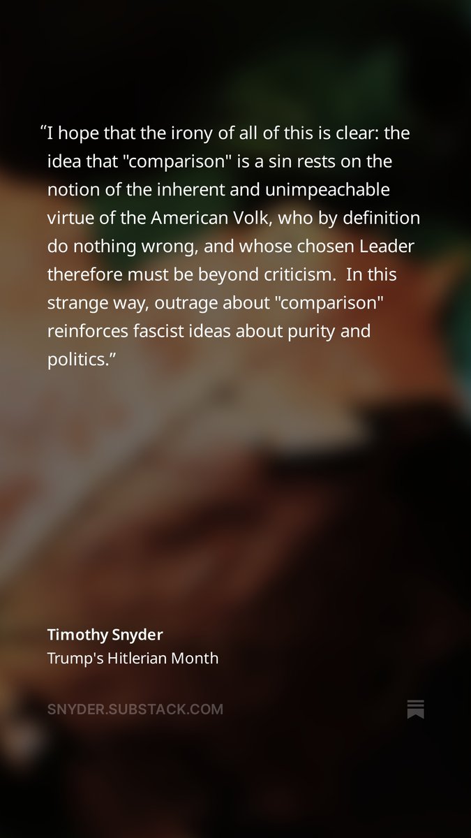 TimothyDSnyder's tweet photo. I do not expect there to be much talk about Trump's Hitlerian month. In the silence about Trump's fascism, those who care about freedom and the future will hear one more reason to act.
My latest: "Trump's Hitlerian Month: A September to Remember"
Link in image below or profile https://t.co/x5xc12L750