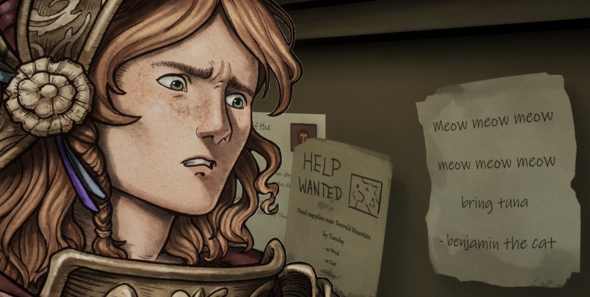 RedChopGames's tweet image. Here you can see one of our player characters, Aisling, realising that allowing the devs to write placeholder quest text in the expedition base was quite the error