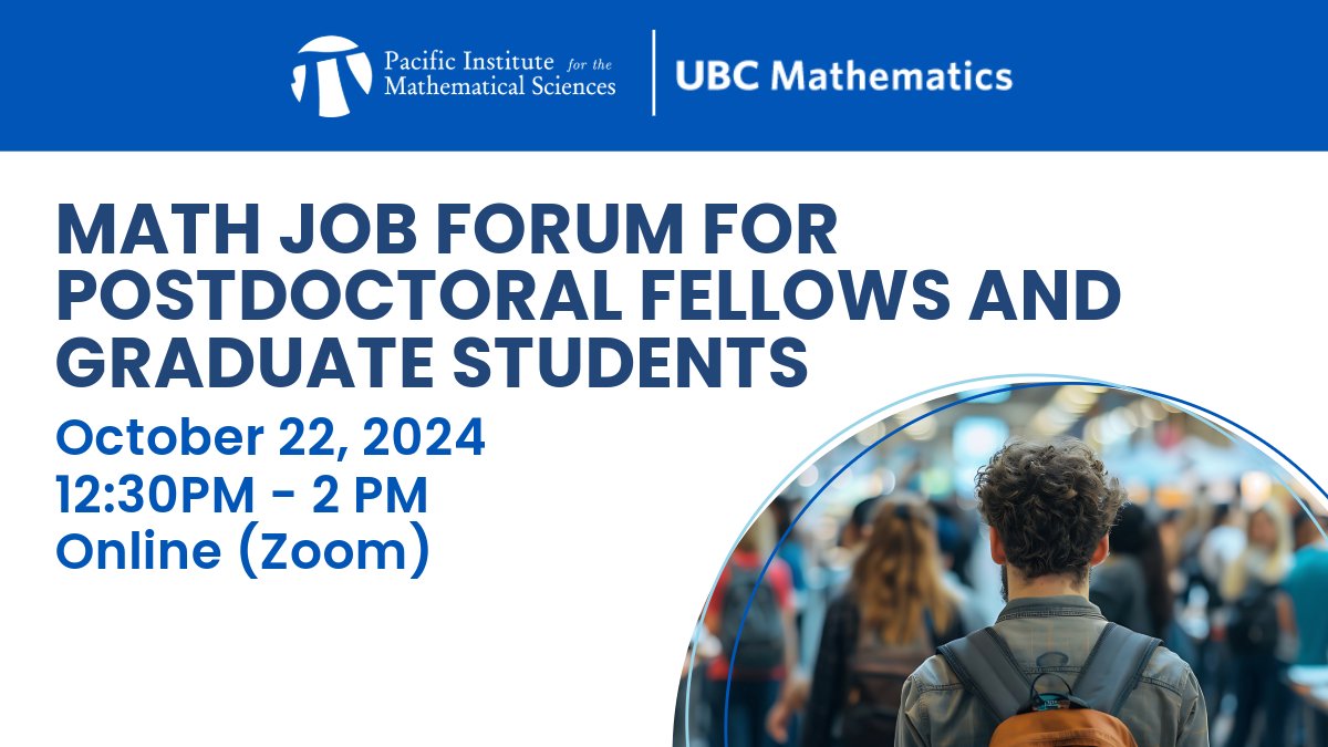 ubcmath's tweet photo. 📢 Attention Postdocs & Grad Students! Join us on Oct 22, 12:30-2 PM for an online math job forum via Zoom. Learn about math careers in academia & industry!

🗣️ Speakers: 🔸 Daniel Coombs, UBC 🔸 Gizem Karaali, Pomona College 🔸 Nessy Tania, Pfizer 🔸 Deanna Baxter, Capilano University

👉 Register here: https://t.co/5LWCh4d3a0