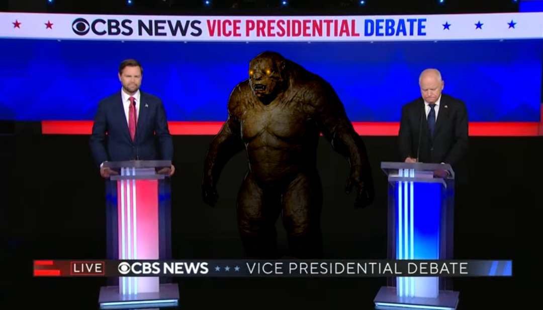wizardsextape's tweet photo. This is my first time watching a VP debate, is the Ogre supposed to be here https://t.co/ir1CvMLl9V