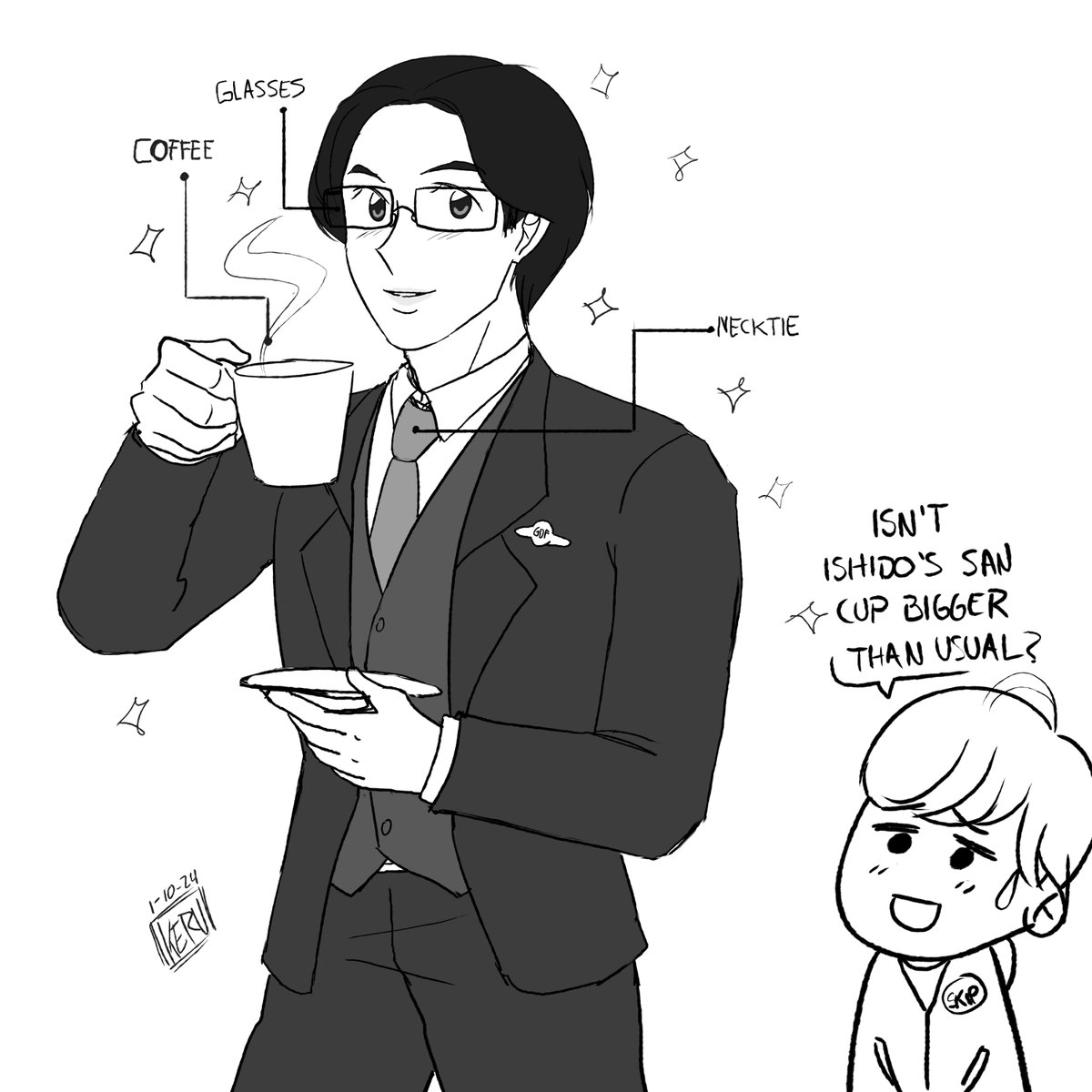 KERUdibuja's tweet photo. So... I heard that in japan, october first is Ishido's san day!🤭👓☕👔
#UltramanArc #ShuIshido #YumaHize #fanart #coffeeday #glassesday #necktieday https://t.co/jSBY2DsSJz