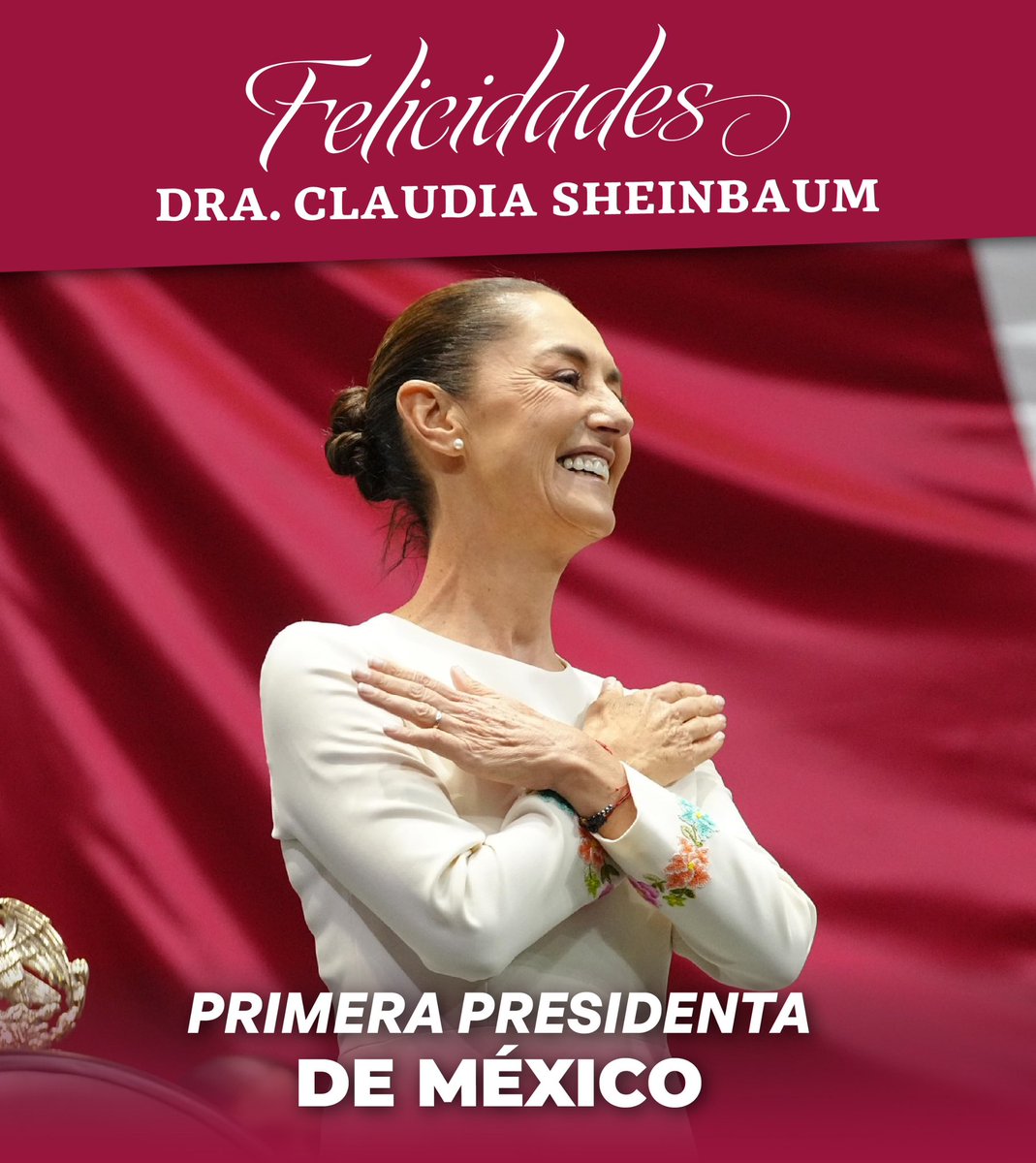FelipeJuarezG's tweet photo. 🎉 Felicito a la Dra. @Claudiashein, quien hoy ha rendido protesta como la primera mujer Presidenta Constitucional de los Estados Unidos Mexicanos. 🇲🇽

Es un día histórico para nuestro país, y la cuarta transformación continúa su camino de justicia social. https://t.co/beyWR4Mar4
