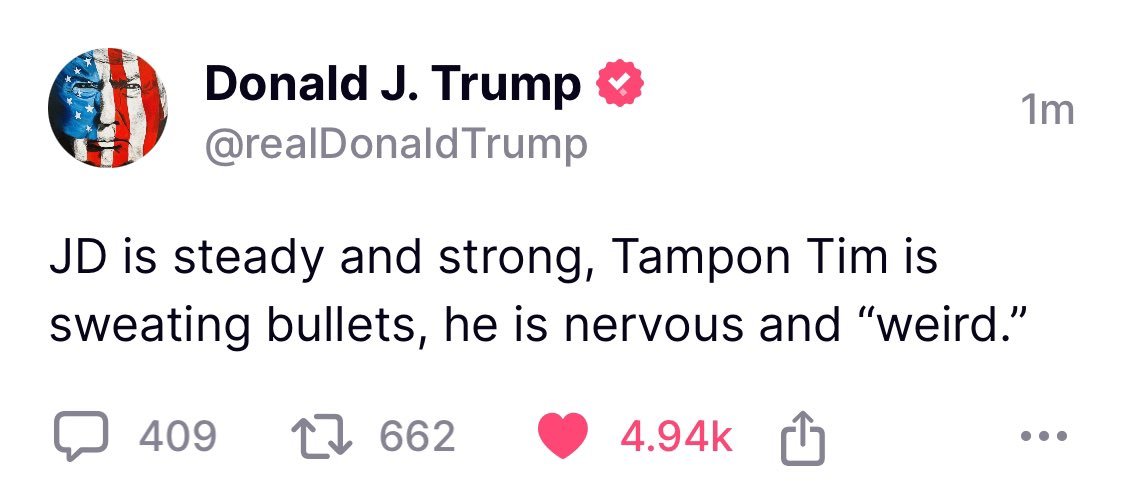 goddek's tweet photo. President Trump just commented on the VP debate, and he’s absolutely right—whether you like it or not. https://t.co/mbBXSAPpGG