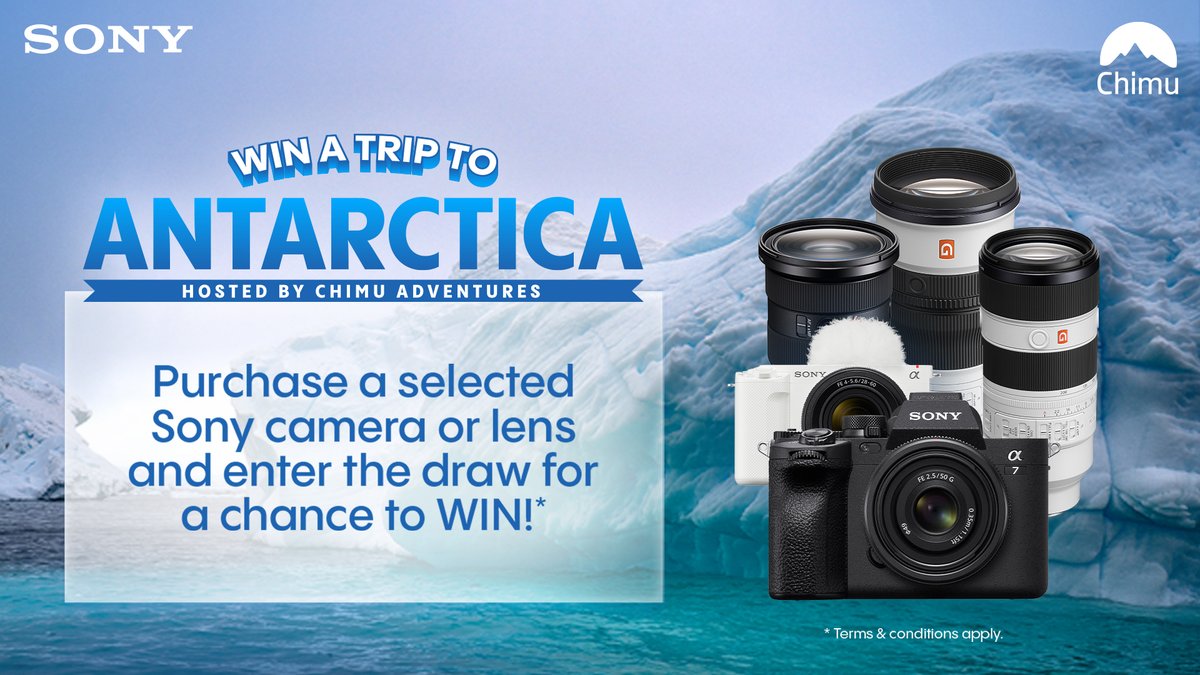 VideoproAU's tweet image. Purchase a Sony camera or lens and enter the draw for a chance to win a trip to Antarctic. T&amp;amp;Cs apply. Ends 31.12.24.

Shop: bit.ly/47MX01B
Stores: bit.ly/3Yg0HHi

#sony #sonycamera #chancetowin #competition #winatrip #antarctica #chimu