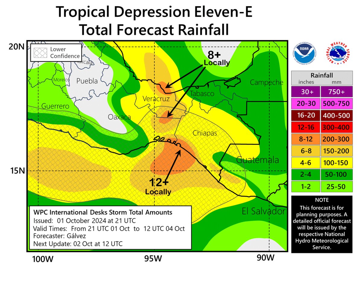 dosach87's tweet photo. Se formó la #Depresion11 en el Océano Pacífico y traerá lluvia (hasta 200-300 mm acumulados) para Chiapas, Oaxaca, sur de Veracruz y oeste de Tabasco (100-150 mm acumulados).
Si, se pronostica más lluvia desde este martes 1 hasta el viernes 4 de octubre!! #Cuidense 🌀⛈️☔ https://t.co/l6O5fkokH5