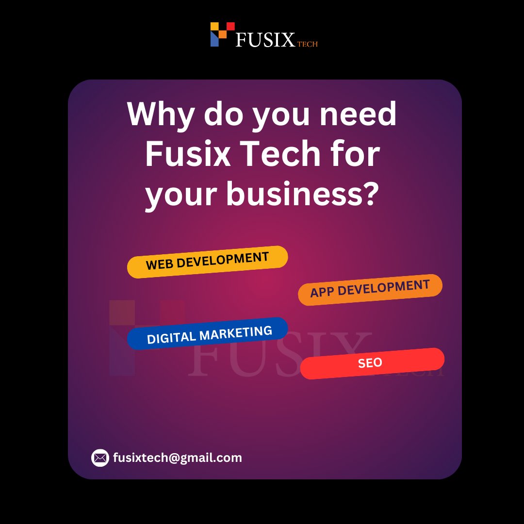 FusixTech's tweet image. Transform Your Vision into Digital Reality

#GlobalBusinessSolutions #InnovativeTech
#WebDevelopmentExperts #AppDevelopment
#DigitalMarketingSuccess #SEOExperts
#GrowYourBusiness #TechForBusiness
#FusixTech #BusinessGrowth #FutureOfTech 
#TechForGrowth #TechInnovation.