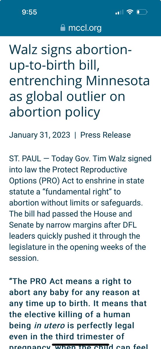 Walz did sign a law ensuring a woman can abort her baby up until birth