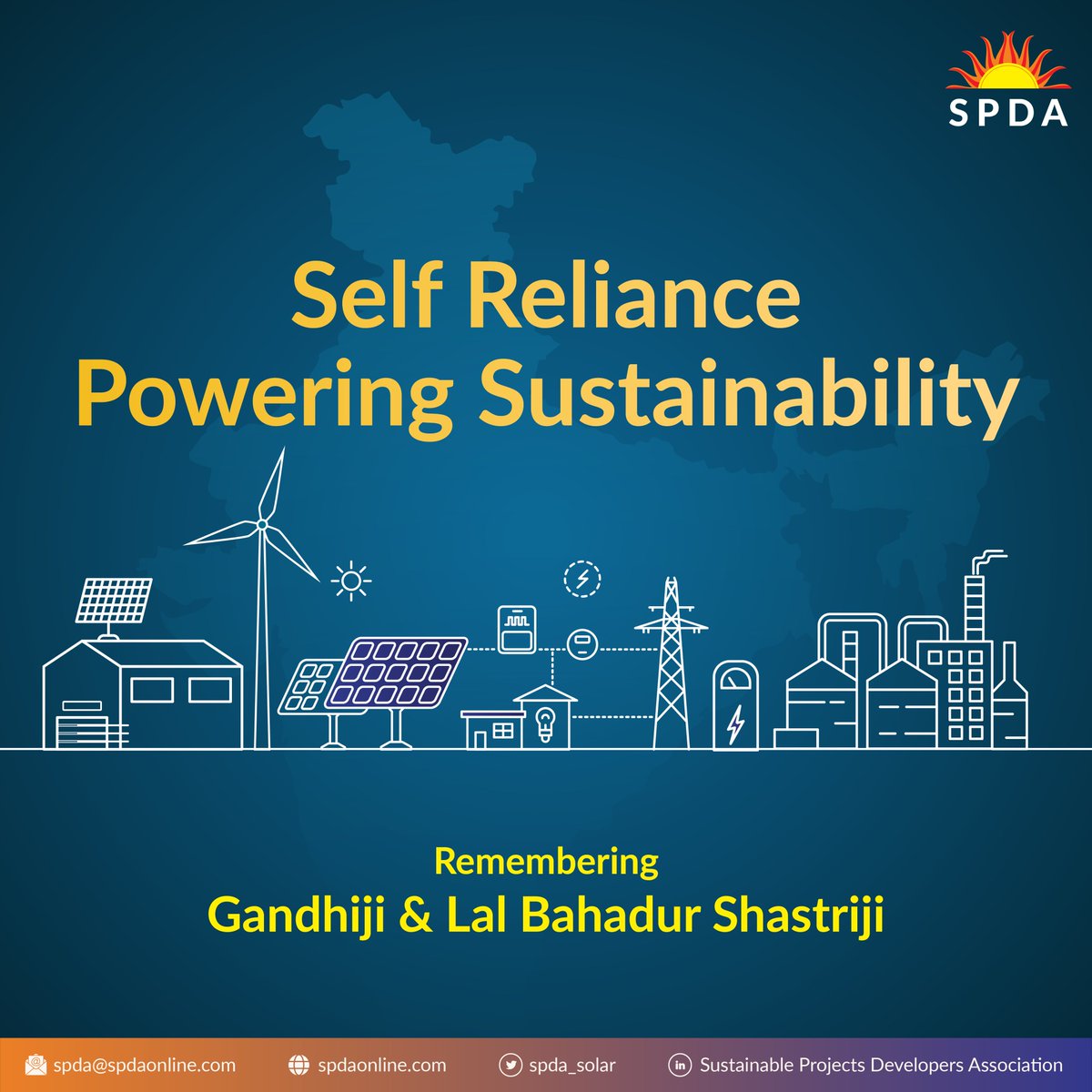 spda_solar's tweet photo. Mahatma Gandhi and Lal Bahadur Shastri's commitment to India’s strength and security is an inspiration.
At SPDA, we carry forward their vision by supporting energy security for a resilient future.
#CleanEnergy #EnergySecurity #SPDA #GandhiJayanti #LalBahadurShastri https://t.co/K2ivrpm6bJ