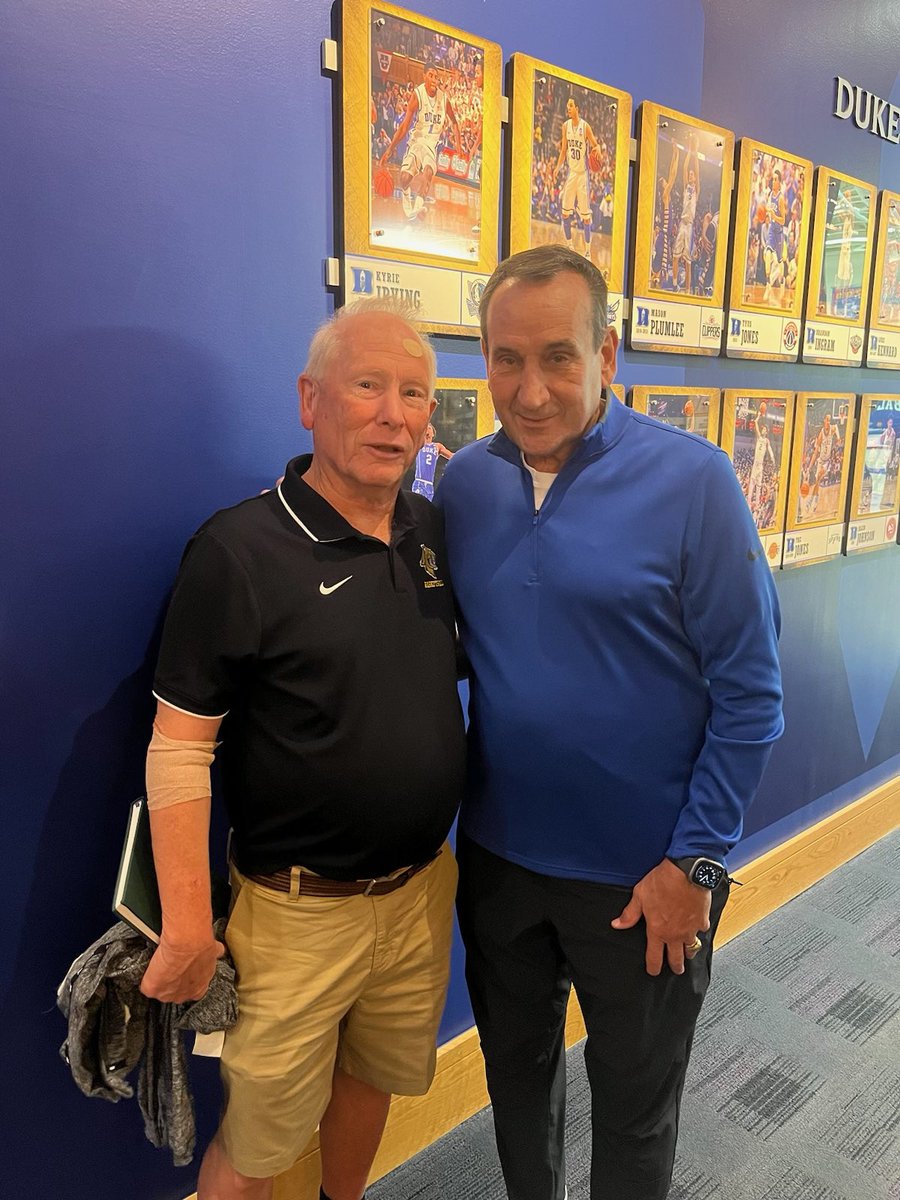 Always great catching up with Coach K! Enjoyed having the opportunity to watch <a href="/DukeMBB/">Duke Men’s Basketball</a> practice today! #gdshoopfam