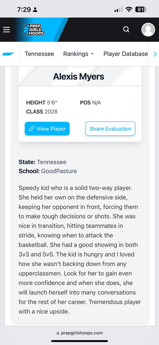 AlexisMyers2028's tweet photo. Thank you so much for the evaluation I really had a great time. @PrepGirlsHoops @FBCMotton @GCSsportstweets 

#fbcstrong #basketball #Goodpasture https://t.co/OQniA1alFQ