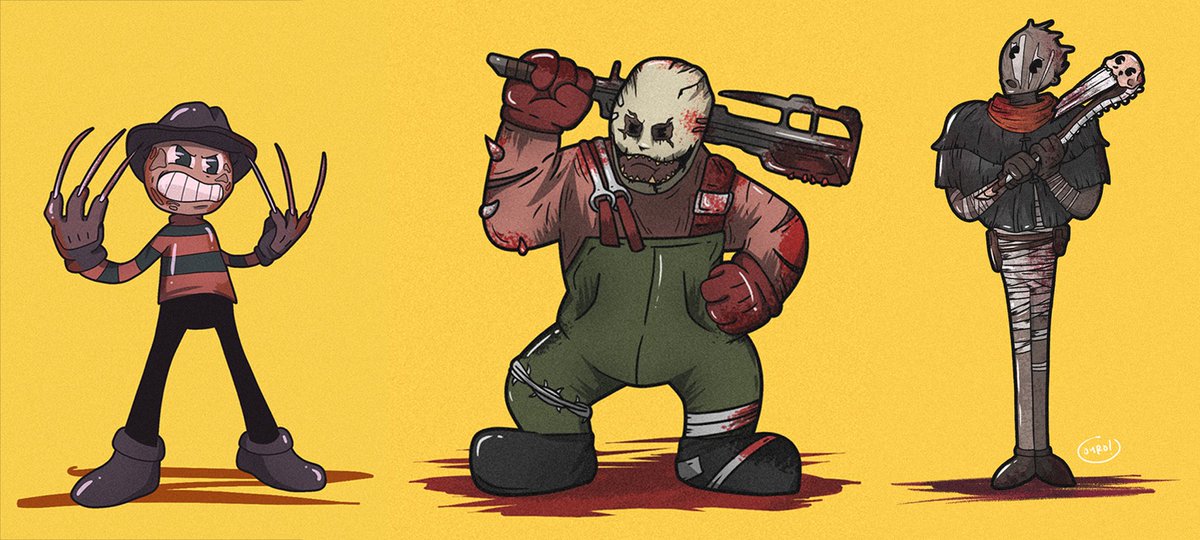 ouroxart's tweet photo. in honor of inktober, i think ill get back to completing this @DeadbyDaylight series 🙂‍↕️ here are the first 6 killers i drew a while ago https://t.co/aAXf1snbCX