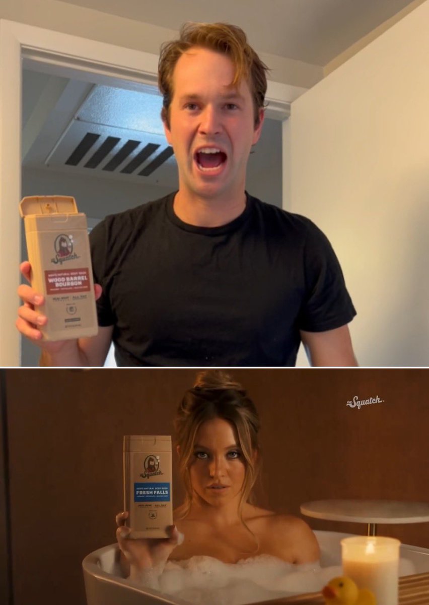 HenrySMarken's tweet photo. I have a media partnership with Dr. Squatch. 

So does Sydney Sweeney. 

I’m no soap expert, but I have a hunch her media campaign may get more views https://t.co/MzZRsHlM0N