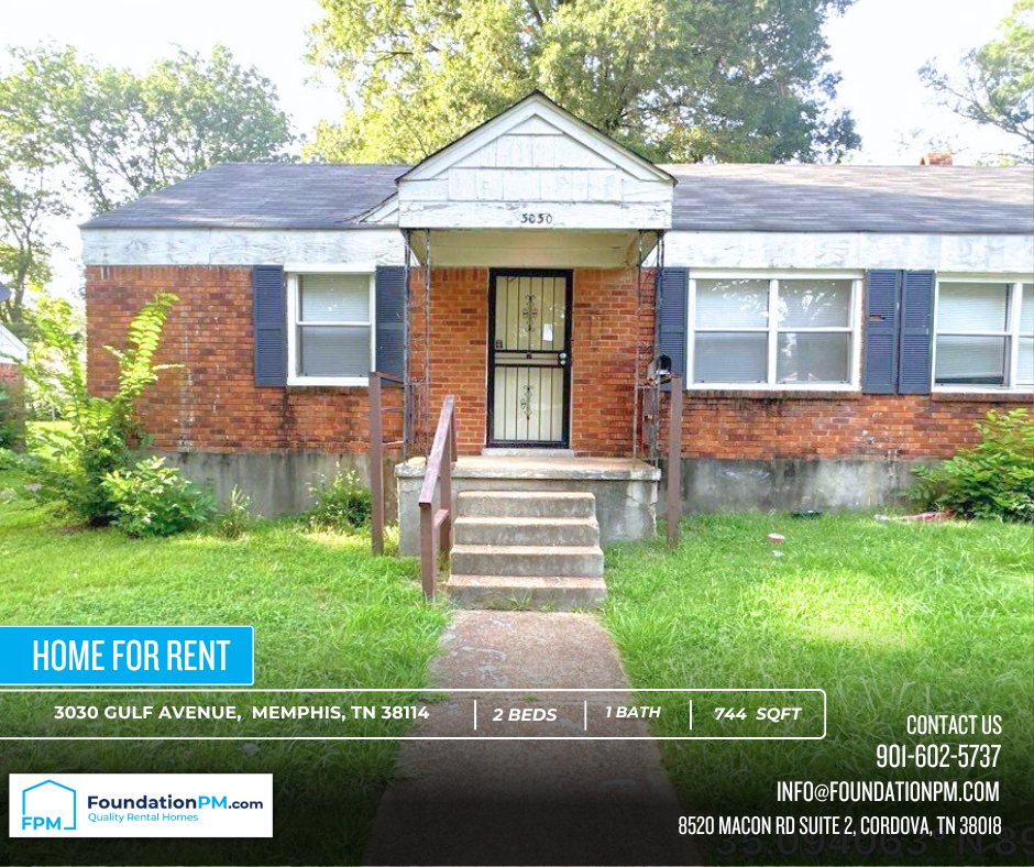 Foundation_PM's tweet photo. For Rent: Charming 2BR Home in Memphis! 
Price: $850/month
Size: 744 sqft

Immediate Move-In Available! https://t.co/2RXenvDm6L