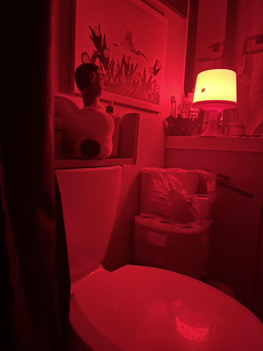 Pumpquin_'s tweet photo. Taking a bath with my relaxing red lamp only to be horrified by Skibitty toilet staring at me from the corner of his eye… https://t.co/qAaGvcb70z