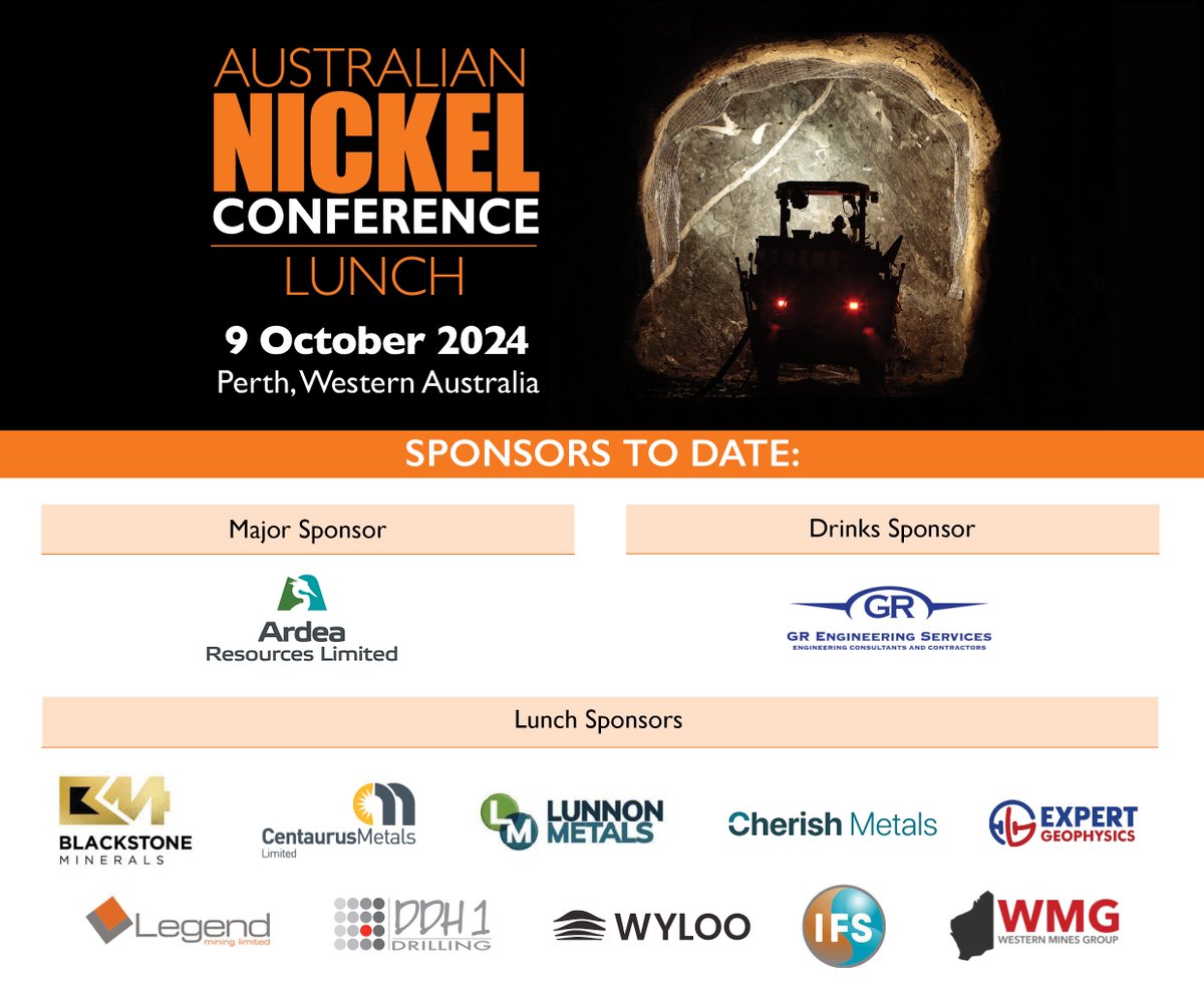Paydirt_Media's tweet photo. A big thank you to our supporters so far! 🙌

Don't miss out—book your table for the Australian Nickel Conference Lunch today: https://t.co/40m0hjSU8D

#Nickel24 #Nickel2024 #NickelConference #AustralianNickelConference2024 #NickelIndustry #MiningInnovation #NickelConference https://t.co/yRsiTFcJcT
