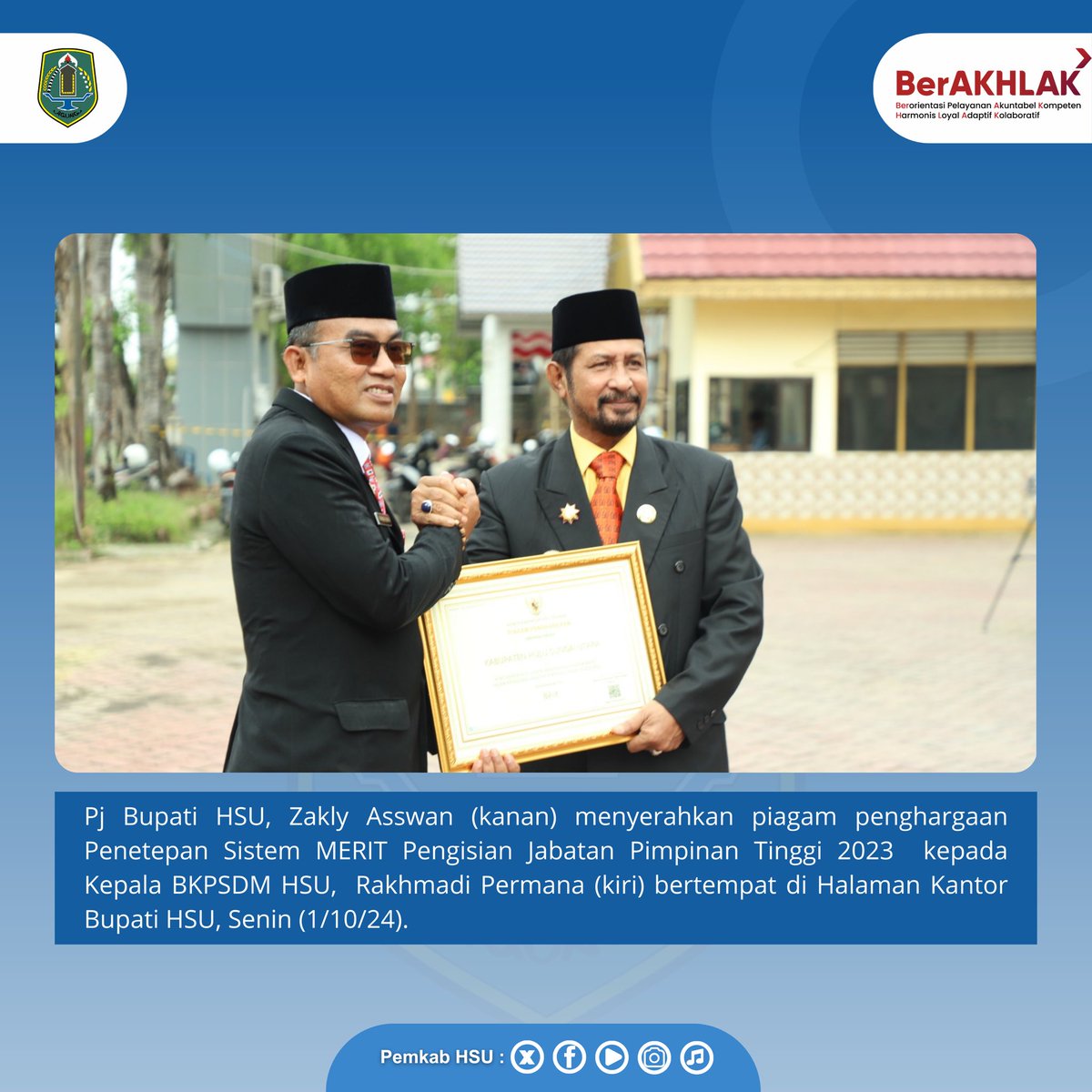 PemkabHsu's tweet photo. Pj Bupati HSU juga menyerahkan penghargaan dari Gubernur Kalsel yakni Kalsel Government Procurement Award 2024 dan penetepan sistem MERIT dalam pengisian Jabatan Pimpinan Tinggi Tahun 2023 https://t.co/2zCqMgvqni