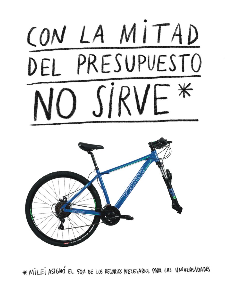 cortalabrocha's tweet photo. Volvemos a movilizarnos para defender la educación pública.

🚲🪑👓 CON LA MITAD DEL PRESUPUESTO NO SIRVE 👓🪑🚲

#MarchaUniversitaria
#NoAlVeto
#EducacionPublica https://t.co/nC0UqRGOn0